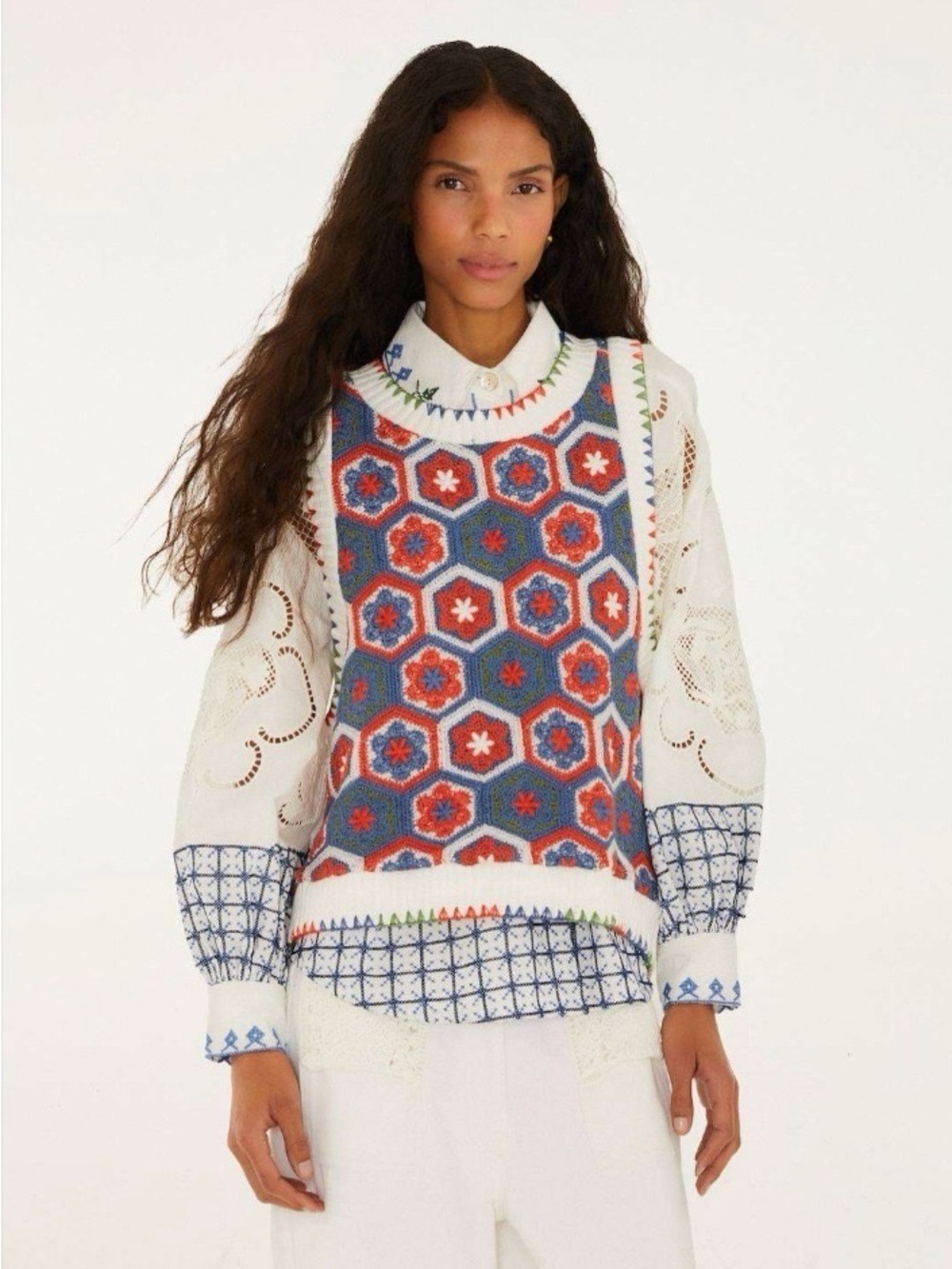 Farm Rio Flower Crochet Tiles Vest